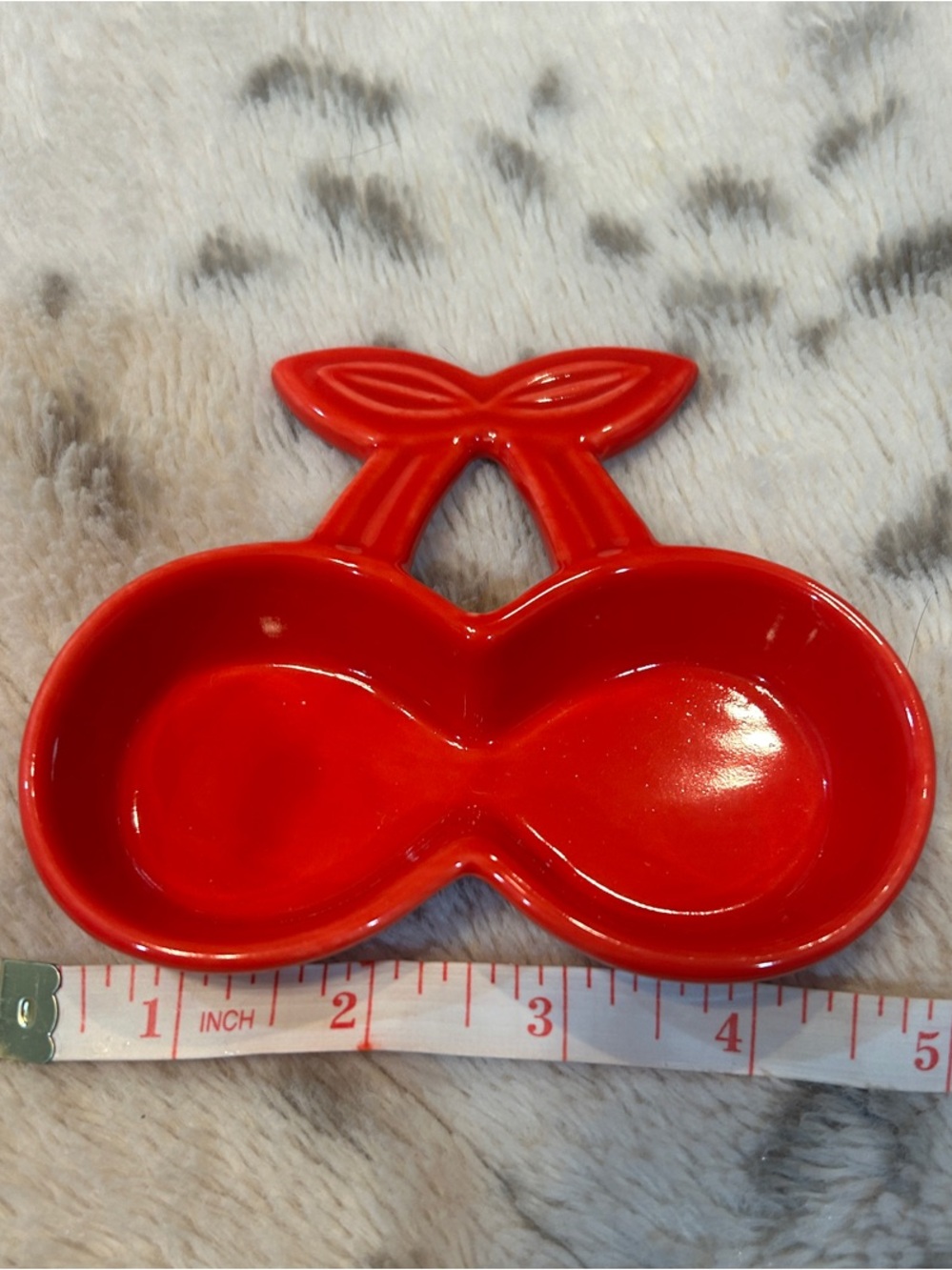 Cherry Double Dish - Bright Red Ceramic Trinket Tray
